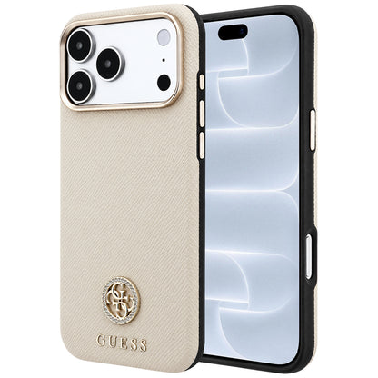 MagSafe-hoesje voor Apple iPhone 18 Pro / 17 Pro, Guess, Gegranuleerd Rond Strass-logo, Beige