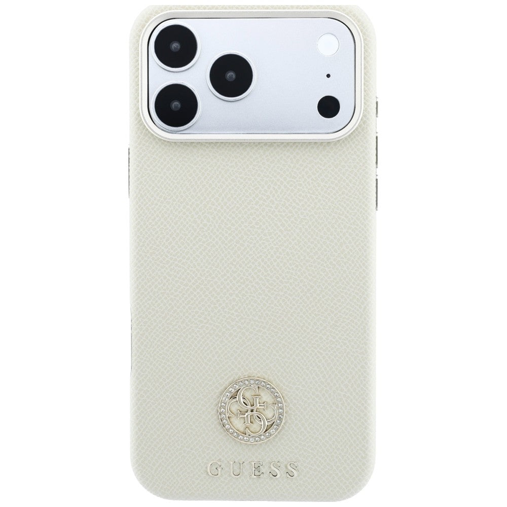 MagSafe-hoesje voor Apple iPhone 18 Pro / 17 Pro, Guess, Gegranuleerd Rond Strass-logo, Beige