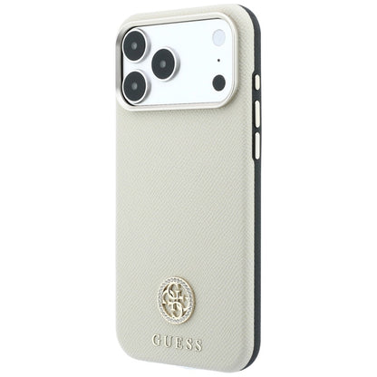 MagSafe-hoesje voor Apple iPhone 18 Pro / 17 Pro, Guess, Gegranuleerd Rond Strass-logo, Beige