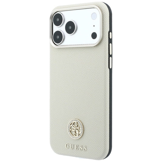 MagSafe-hoesje voor Apple iPhone 18 Pro / 17 Pro, Guess, Gegranuleerd Rond Strass-logo, Beige
