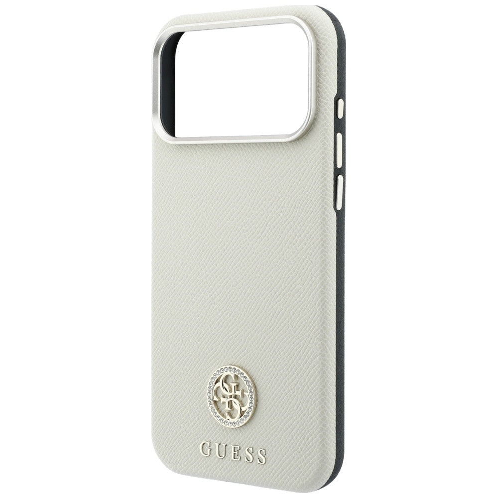 MagSafe-hoesje voor Apple iPhone 18 Pro / 17 Pro, Guess, Gegranuleerd Rond Strass-logo, Beige