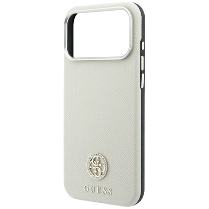 MagSafe-hoesje voor Apple iPhone 18 Pro / 17 Pro, Guess, Gegranuleerd Rond Strass-logo, Beige