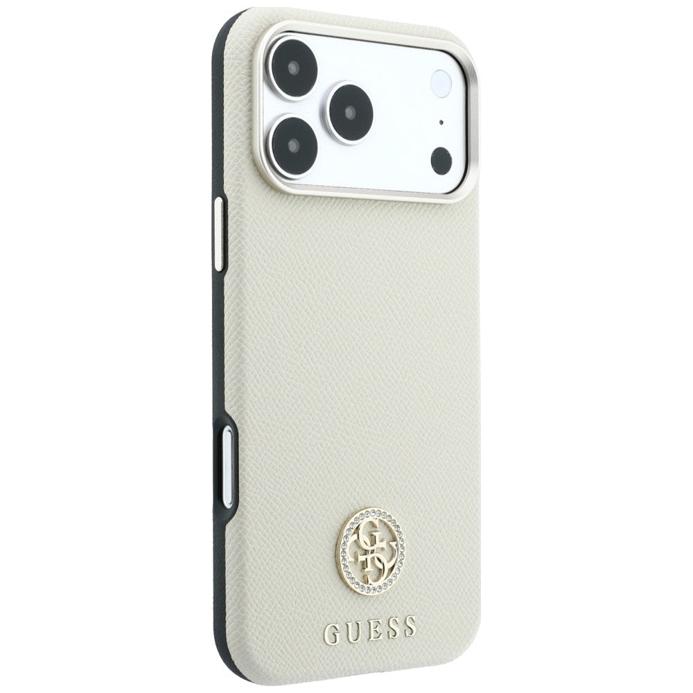 MagSafe-hoesje voor Apple iPhone 18 Pro / 17 Pro, Guess, Gegranuleerd Rond Strass-logo, Beige