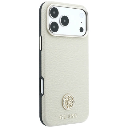 MagSafe-hoesje voor Apple iPhone 18 Pro / 17 Pro, Guess, Gegranuleerd Rond Strass-logo, Beige