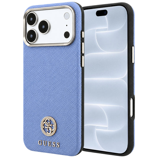 MagSafe-hoesje voor Apple iPhone 18 Pro / 17 Pro, Guess, Gegranuleerd Rond Strass-logo, Blauw