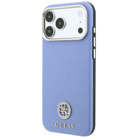 MagSafe-hoesje voor Apple iPhone 18 Pro / 17 Pro, Guess, Gegranuleerd Rond Strass-logo, Blauw