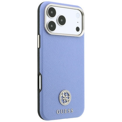 MagSafe Case for Apple iPhone 18 Pro / 17 Pro, Guess, Grained Round Strass Logo, Blue