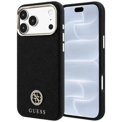 MagSafe-hoesje voor Apple iPhone 18 Pro / 17 Pro, Guess, Gegranuleerd Rond Strass-logo, Zwart