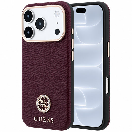 MagSafe-hoesje voor Apple iPhone 18 Pro / 17 Pro, Guess, Korrelige Ronde Strass Logo, Kastanjebruin