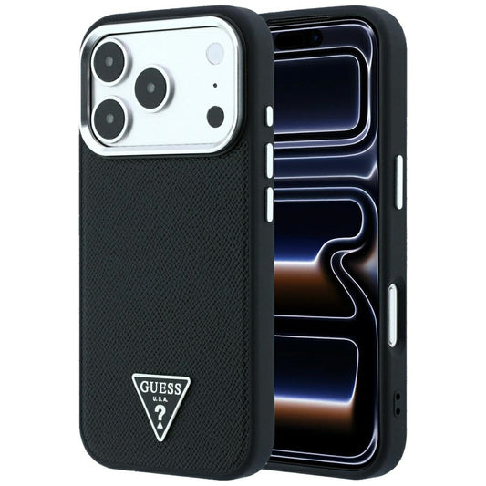 MagSafe-hoesje voor Apple iPhone 18 Pro / 17 Pro, Guess, Gegranuleerd Driehoek Logo, Zwart
