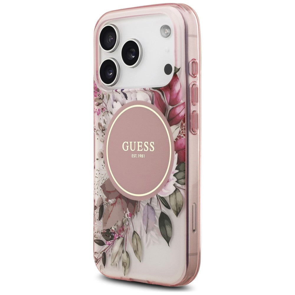 MagSafe-hoesje voor Apple iPhone 18 Pro / 17 Pro, Guess, IML Flower & Tonal Circle, roze