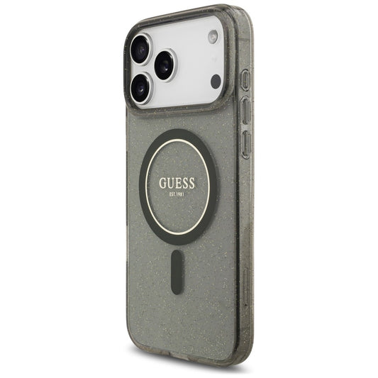 MagSafe-hoesje voor Apple iPhone 18 Pro / 17 Pro, Guess, IML Glitter with Pearl Strap, zwart