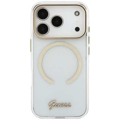 MagSafe-hoesje voor Apple iPhone 18 Pro / 17 Pro, Guess, IML Script Metal, transparant