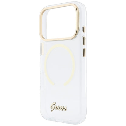 MagSafe-hoesje voor Apple iPhone 18 Pro / 17 Pro, Guess, IML Script Metal, transparant