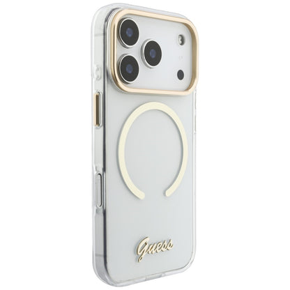 MagSafe-hoesje voor Apple iPhone 18 Pro / 17 Pro, Guess, IML Script Metal, transparant