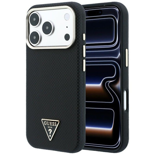 MagSafe-hoes voor Apple iPhone 18 Pro / 17 Pro, Guess, Kevlar Driehoek Logo, Zwart