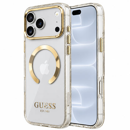 MagSafe-hoesje voor Apple iPhone 18 Pro / 17 Pro, Guess, Metal Outline, Goudkleurig
