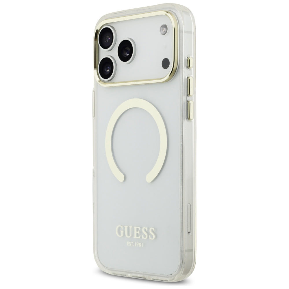 MagSafe-hoesje voor Apple iPhone 18 Pro / 17 Pro, Guess, Metal Outline, Goudkleurig