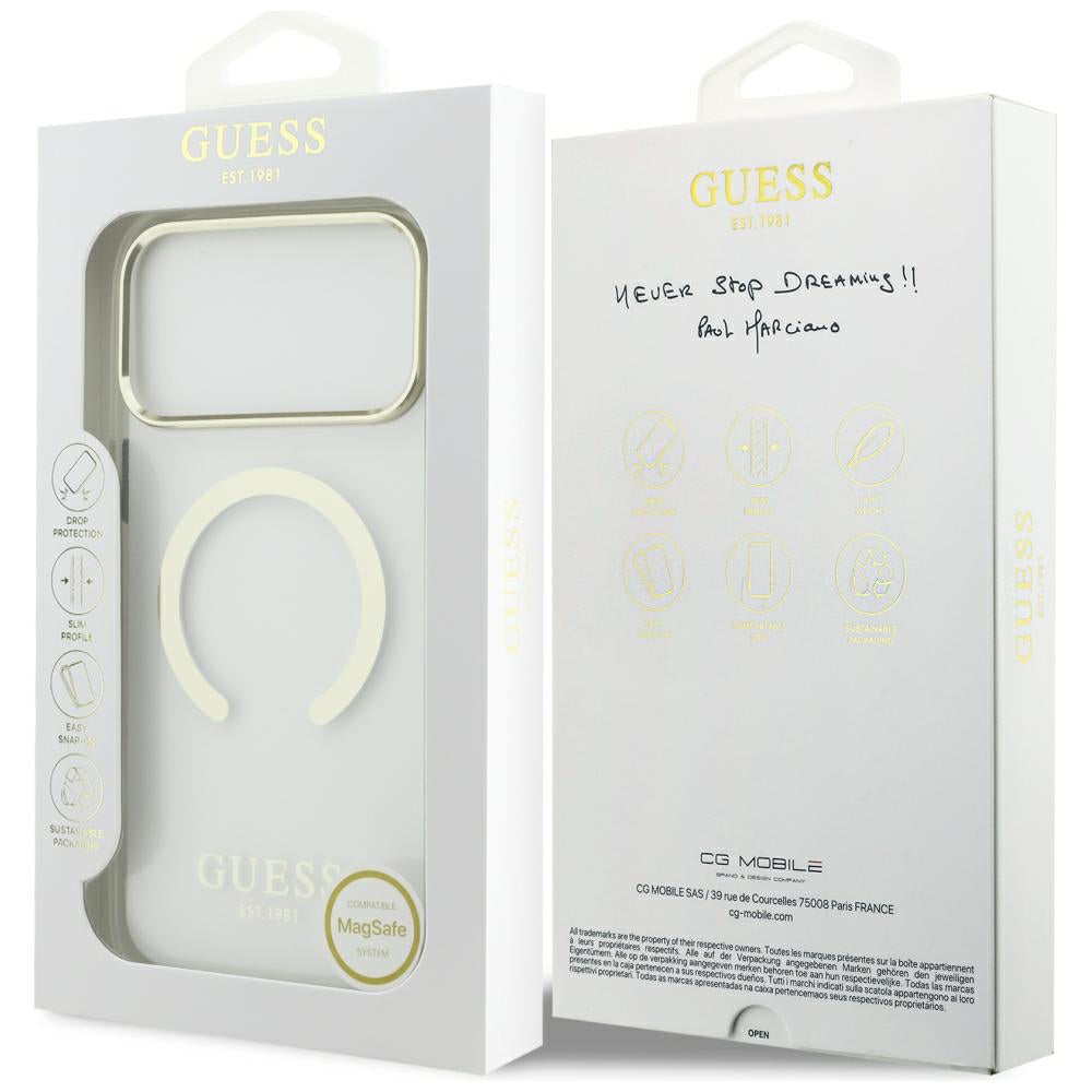 MagSafe-hoesje voor Apple iPhone 18 Pro / 17 Pro, Guess, Metal Outline, Goudkleurig