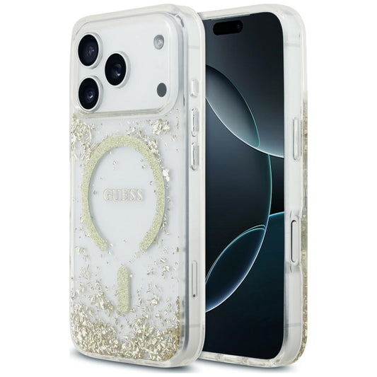 MagSafe-hoesje voor Apple iPhone 18 Pro / 17 Pro, Guess, Resin Bottom Glitter, Goudkleurig