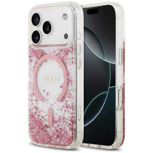 MagSafe-hoesje voor Apple iPhone 18 Pro / 17 Pro, Guess, Resin Bottom Glitter, Roze