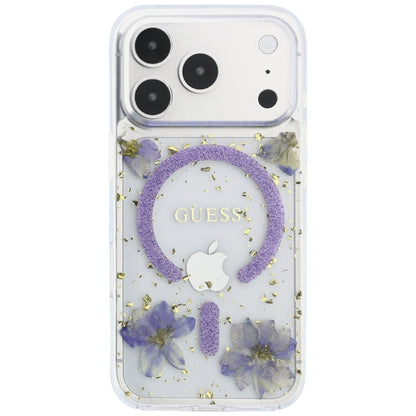 MagSafe-hoesje voor Apple iPhone 18 Pro / 17 Pro, Guess, Resin Flowers and Glitter, Paars