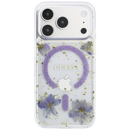 MagSafe-hoesje voor Apple iPhone 18 Pro / 17 Pro, Guess, Resin Flowers and Glitter, Paars