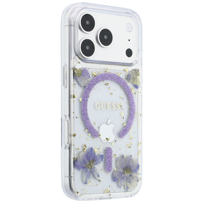 MagSafe-hoesje voor Apple iPhone 18 Pro / 17 Pro, Guess, Resin Flowers and Glitter, Paars