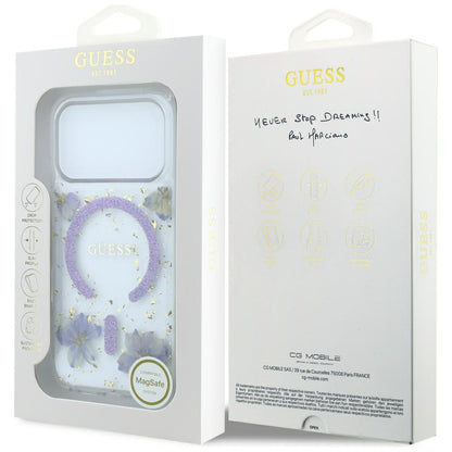 MagSafe-hoesje voor Apple iPhone 18 Pro / 17 Pro, Guess, Resin Flowers and Glitter, Paars