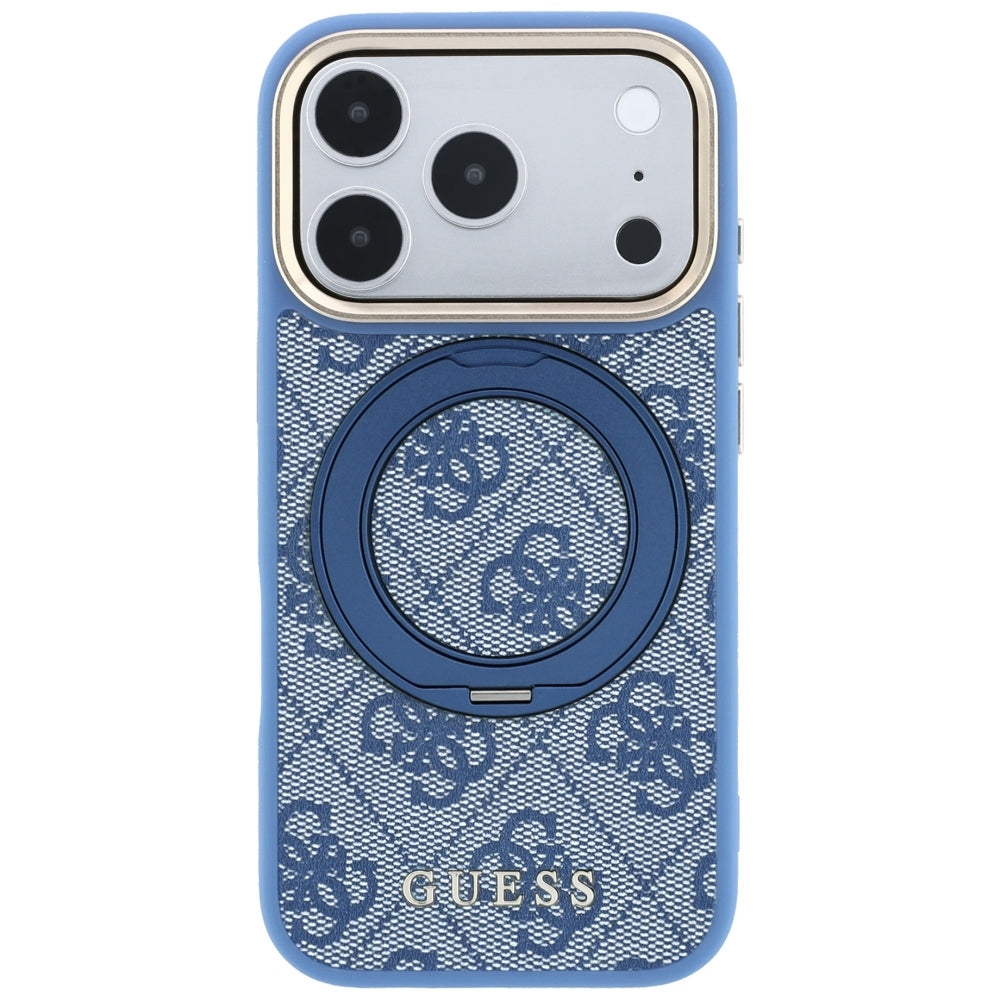 MagSafe-hoes voor Apple iPhone 18 Pro / 17 Pro, Guess, Ring Stand 360 4G Classic Logo, Blauw