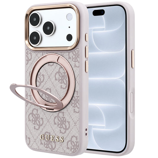 MagSafe-hoes voor Apple iPhone 18 Pro / 17 Pro, Guess, Ring Stand 360 4G Classic Logo, Roze