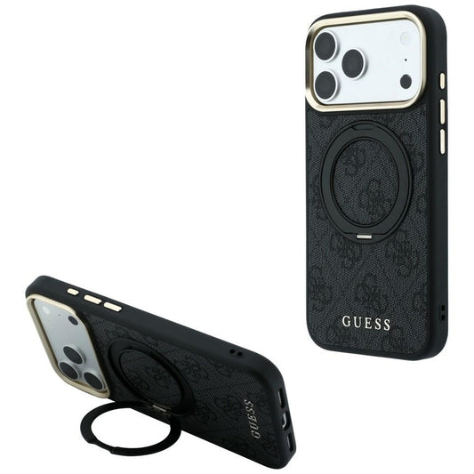 MagSafe-hoesje voor Apple iPhone 18 Pro / 17 Pro, Guess, Ring Stand Classic Logo, Zwart