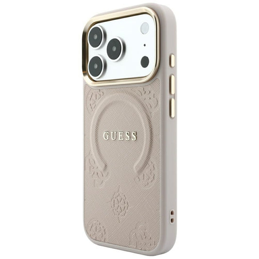 MagSafe-hoesje voor Apple iPhone 18 Pro / 17 Pro, Guess, Saffiano Peony Ring, Roze