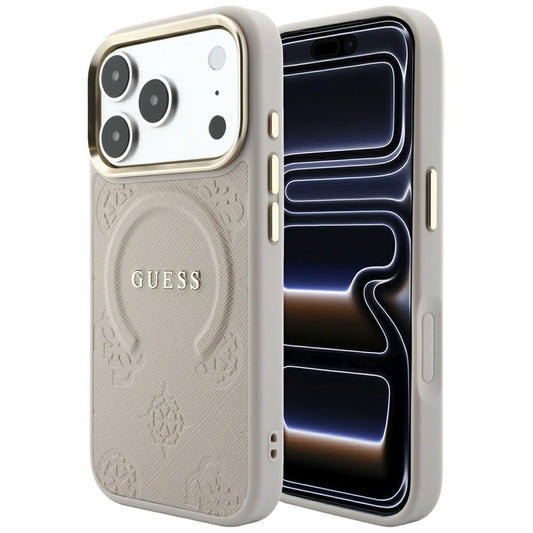 MagSafe-hoesje voor Apple iPhone 18 Pro / 17 Pro, Guess, Saffiano Peony Ring, Roze