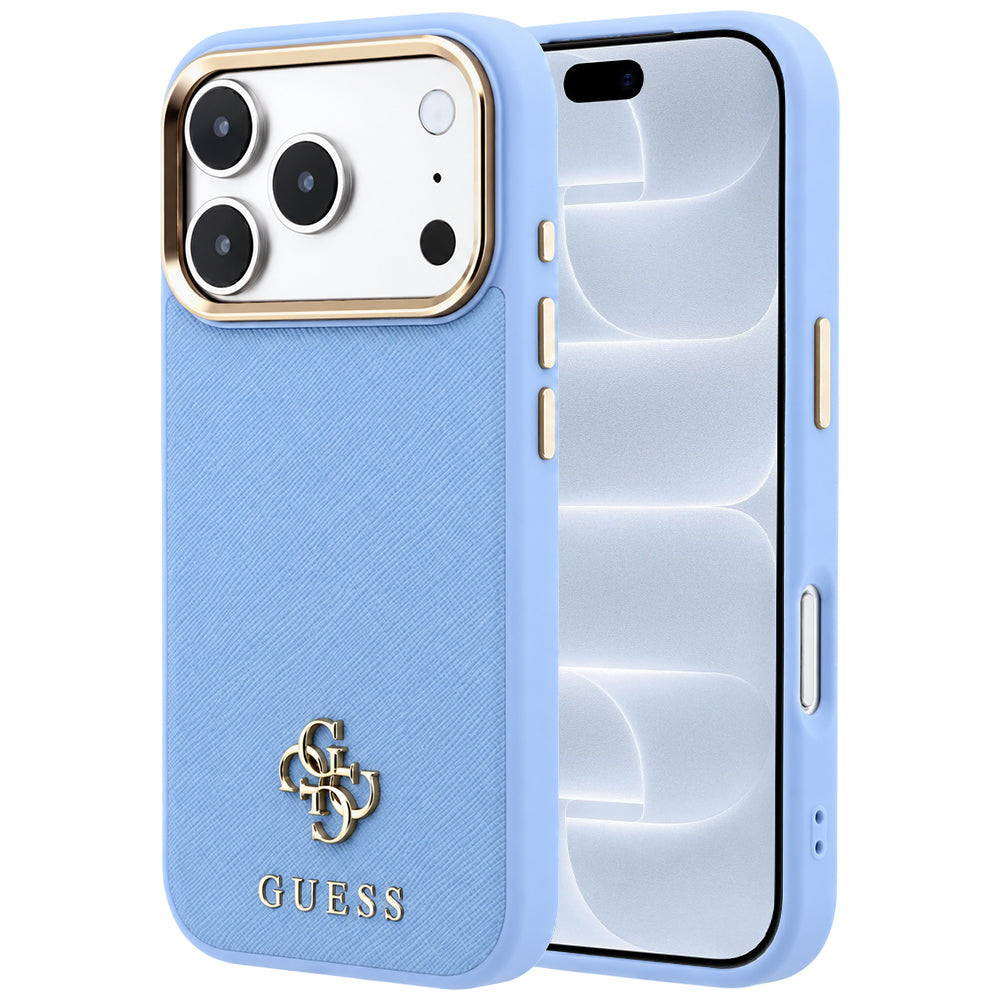 MagSafe-hoesje voor Apple iPhone 18 Pro / 17 Pro, Guess, Saffiano Small 4G Classic, Bleu