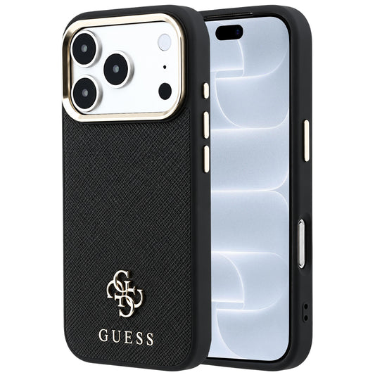 MagSafe-hoesje voor Apple iPhone 18 Pro / 17 Pro, Guess, Saffiano Small 4G Classic, Zwart