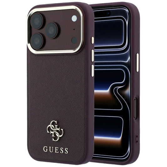 MagSafe-hoesje voor Apple iPhone 18 Pro / 17 Pro, Guess, Saffiano Small 4G Classic, Bordeaux