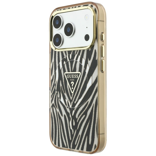MagSafe-hoesje voor Apple iPhone 18 Pro / 17 Pro, Guess, Zebra Glitter Driehoek Logo, Goud
