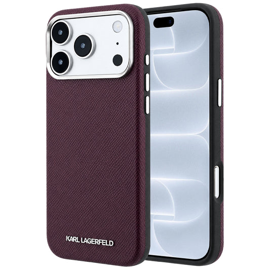 MagSafe-hoesje voor Apple iPhone 18 Pro / 17 Pro, Karl Lagerfeld, Gegranuleerd Uitgerekt Logo, Kastanjebruin