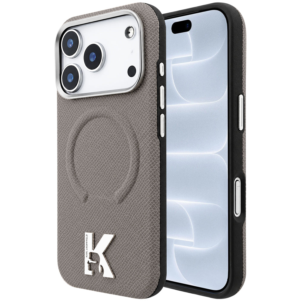 MagSafe-hoes voor Apple iPhone 18 Pro / 17 Pro, Karl Lagerfeld, Gegranuleerd Geëmbossed Ring, Beige