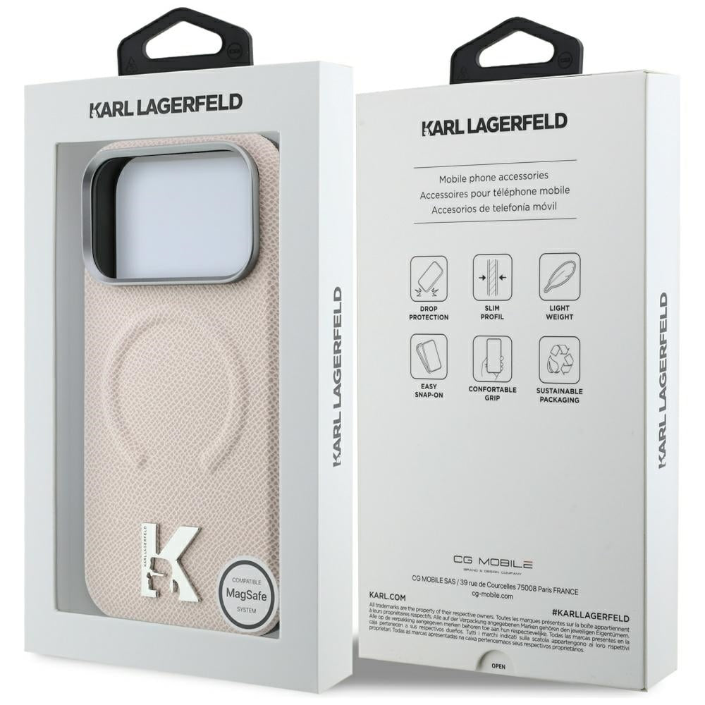 MagSafe-hoes voor Apple iPhone 18 Pro / 17 Pro, Karl Lagerfeld, Gegranuleerd Geëmbossed Ring, Beige