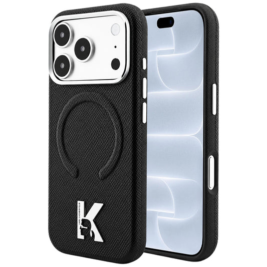 MagSafe-hoesje voor Apple iPhone 18 Pro / 17 Pro, Karl Lagerfeld, Gegranuleerd Geëmbossed Ring, Zwart