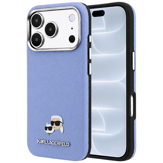 MagSafe-hoes voor Apple iPhone 18 Pro / 17 Pro, Karl Lagerfeld, Grained Karl & Choupette Head's Metal, Bleu