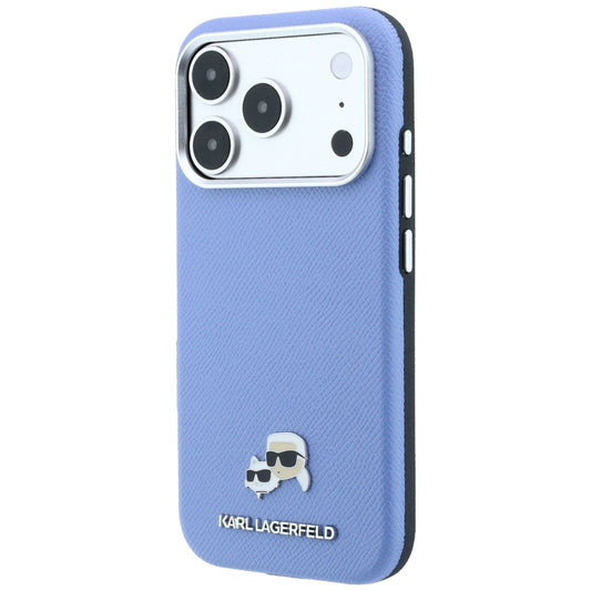 MagSafe-hoes voor Apple iPhone 18 Pro / 17 Pro, Karl Lagerfeld, Grained Karl & Choupette Head's Metal, Bleu