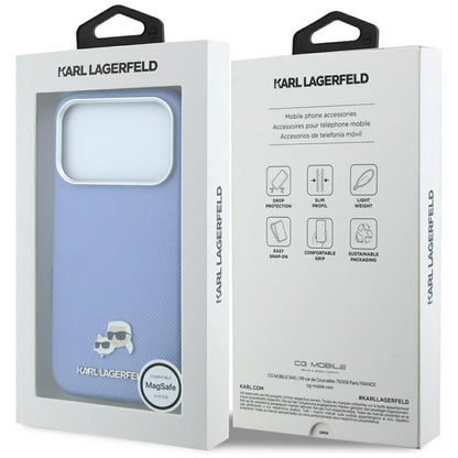 MagSafe Case for Apple iPhone 18 Pro / 17 Pro, Karl Lagerfeld, Grained Karl & Choupette Head's Metal, Blue