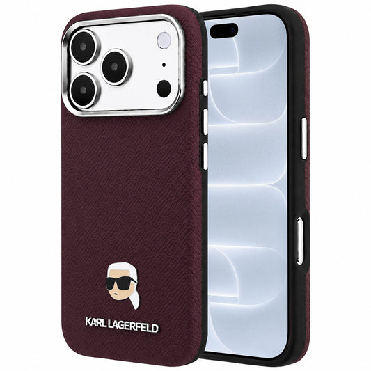 MagSafe-hoes voor Apple iPhone 18 Pro / 17 Pro, Karl Lagerfeld, Gegranuleerd Karl Head's Metaal, Bordeaux