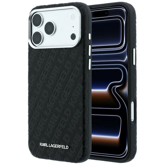 MagSafe-hoesje voor Apple iPhone 18 Pro / 17 Pro, Karl Lagerfeld, Gegranuleerd Metalen Logo, Zwart