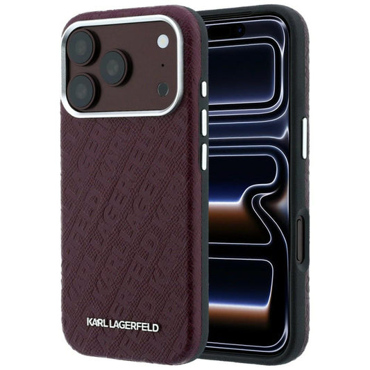MagSafe-hoesje voor Apple iPhone 18 Pro / 17 Pro, Karl Lagerfeld, Gegranuleerd metalen logo, Bordeaux