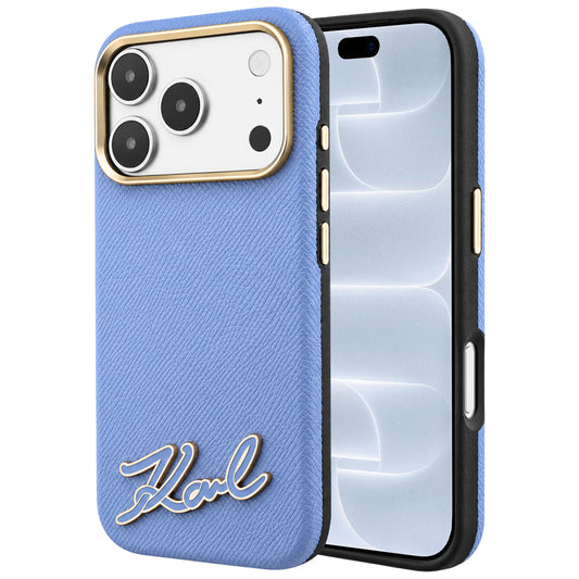 MagSafe-hoes voor Apple iPhone 18 Pro / 17 Pro, Karl Lagerfeld, Gegranuleerd Resin Sign Logo, Blauw