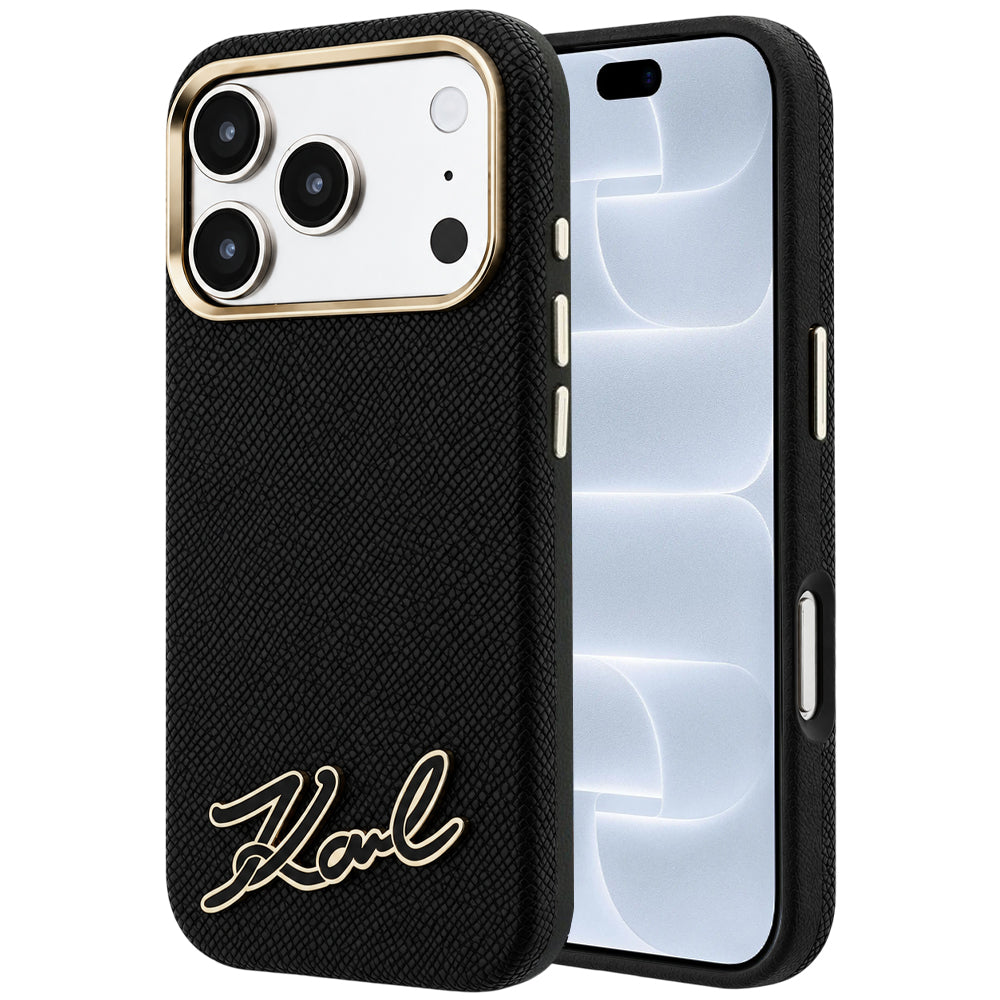 MagSafe-hoes voor Apple iPhone 18 Pro / 17 Pro, Karl Lagerfeld, Gegranuleerd Resin Sign Logo, Zwart